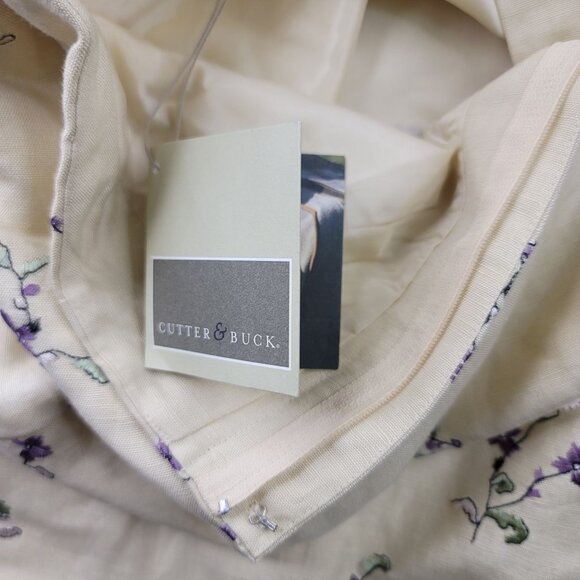 Cutter & Buck Size 14 Chino Linen Rayon Cream Floral Embroidered Lined Pants - Picture 9 of 12